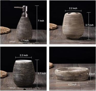 Набір для ванної кімнати з кераміки, 4 шт: дозатор для мила, мильниця, тримач для зубних щіток, стакан для зубної пасти, чорний, Middle