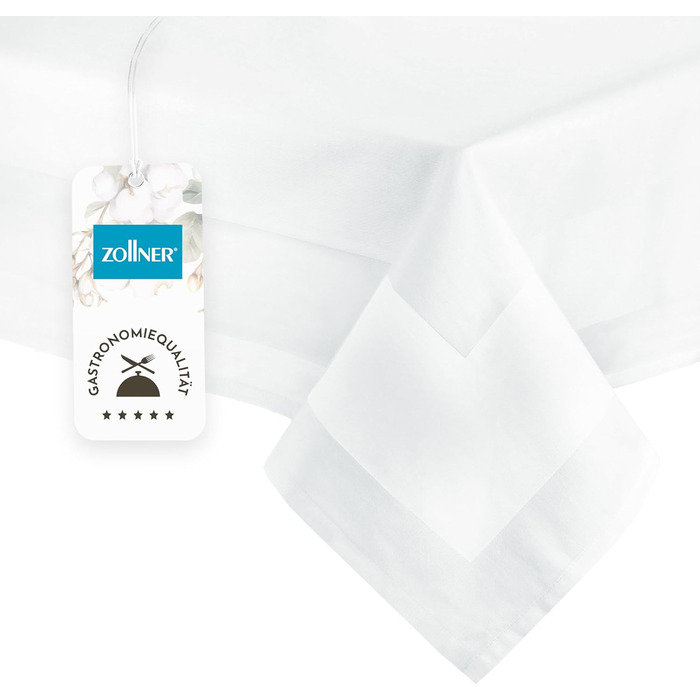 ZOLLNER Tablecloth in 130x280 cm (after washing) - robust and durable tablecloth made of cotton - silky-glossy satin edge - washable up to 95°C - Oeko Tex® Certified - in white