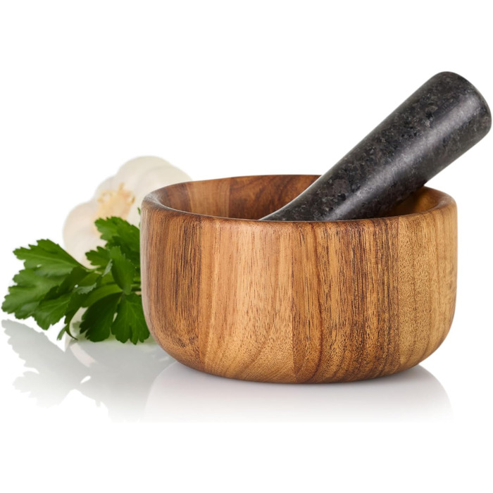 Набір для стукання спецій AdHoc MO42 з гранітним пестиком | Дерево акації та граніт | Ø 13 см
