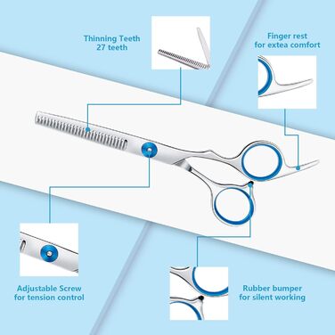 Професійні ножиці для грумінгу собак та котів: титанові, з округлими безпечними кінцями, розріджуючі та прямі ножиці з гребінцем (чорний)