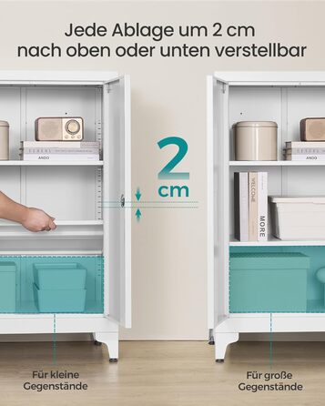 SONGMICS File Cabinet, Multi-Purpose Cabinet, Office Cabinet with 2 Doors, Lockable Cabinet, Steel Storage Cabinet, for Study Room, Living Room, Matte White OMC012W01