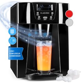 Машина для приготування льоду Klarstein Eiswürfelmaschine Klein, 2 л, водопостачальник, для 12 кг великого льоду, швидка, з сигналом, пластик (чорний)