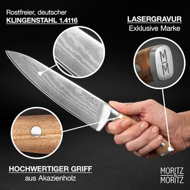 Ніж кухонний Moritz & Moritz Profi Küchenmesser 13 см - універсальний, для овочів, м'яса, фруктів, з ергономічною ручкою з акації, німецька сталь