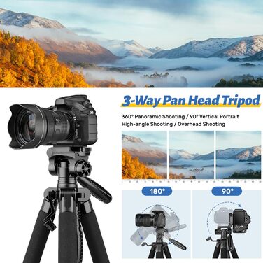 Штатив для камери Victiv 188см, легкий компактний туристичний трипід для DSLR Canon, Nikon, Sony, алюмінієвий фотоштатив з 3-позиційною головкою, адаптером для смартфона та пультом керування — Синій