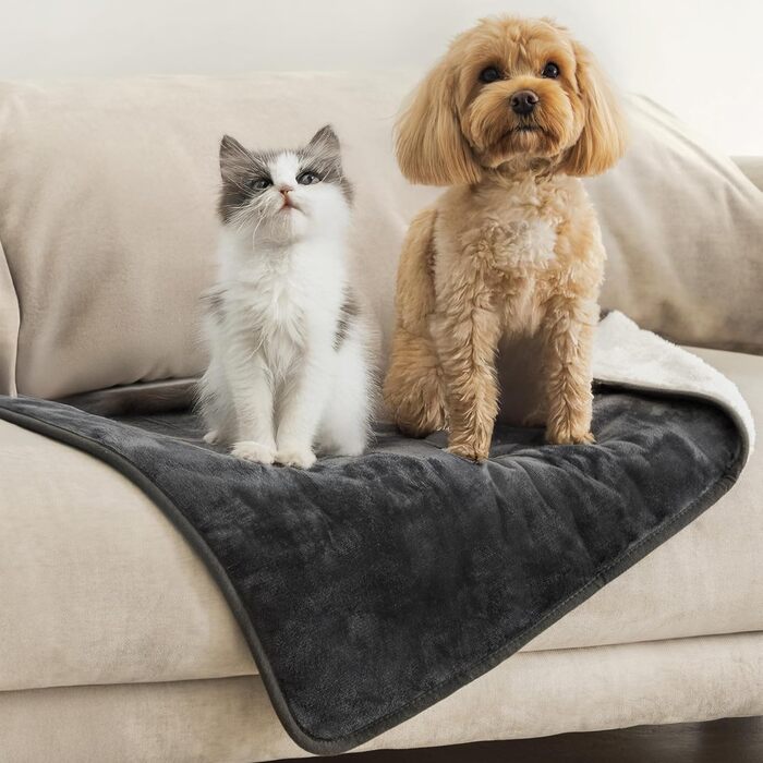 Водонепроникний коврик Dreamzie для собак 63x88 см - для дивана та ліжка, Sherpa Fleece, reversible, миючий, темно-сірий
