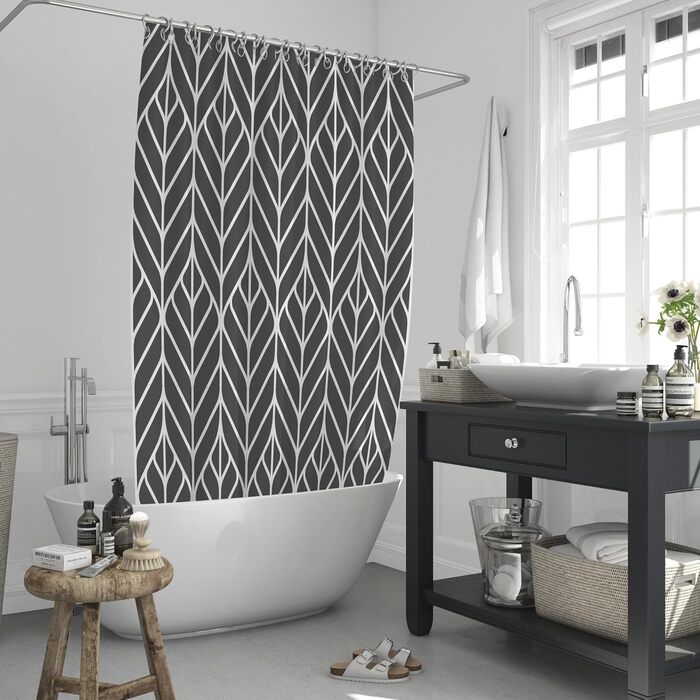 Шторка для душу 180x180 см | Шторка для ванни антигрибкова сіра | Геометрична шторка для ванни сірого кольору | Шторка для ванни абстрактного сірого дизайну
