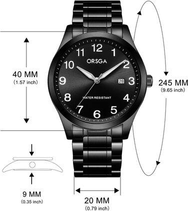 Годинник чоловічий CIVO з великими цифрами: аналоговий, водонепроникний, з датою, свідовий, для людей з поганим зором, з нержавіючої сталі, чорний