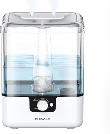 Зволожувач повітря CHIVALZ для великих приміщень, 6л з нічним світлом, поворотна 360° форсунка, 26дБ, 50год, аромадифузор для спальні, дитячої кімнати, рослин, дитини, білий, 1 шт + 2 виходи для пари