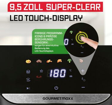 Фритюрниця готує без олії Gourmetmaxx AirGenius 7.5L з 7 програмами та LED-дисплеєм | Міні-піч для смаження без жиру до 7 осіб