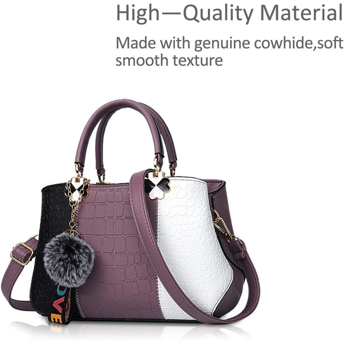 Сумка жіноча NICOLE & DORIS 2025 шкіряна чорна з пухнастим помпоном та знімним ремінцем через плече