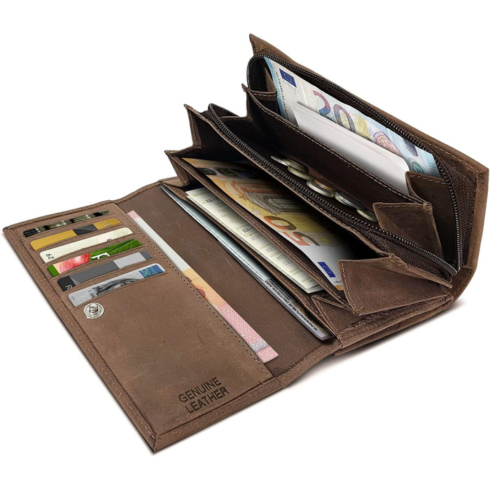ROYALZ 'Orelia' Vintage Leather Wallet for Women - Large Portemonnaie (Wallet) with Many Compartments, RFID Blocker, Crossbody Wallet
