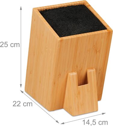 Relaxdays Knife Block, Unstocked, Bamboo Knife Holder, Universal, Knife Storage with Brush Insert, Natural/Black