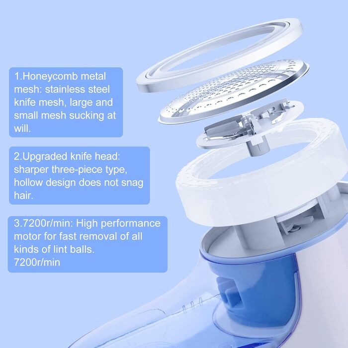 Електричний видалення ворсу для одягу та вовни з USB-кабелем та 2 запасними лезами (блакитний)