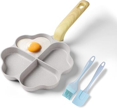 RIOVARM 4-Hole Heart Shape Egg Pan Non-Stick Coating Granite Small Frying Pans Induction Wok Pan Creative Cute Omelet Pan without PFOA Healthy Pancake Pan for Breakfast