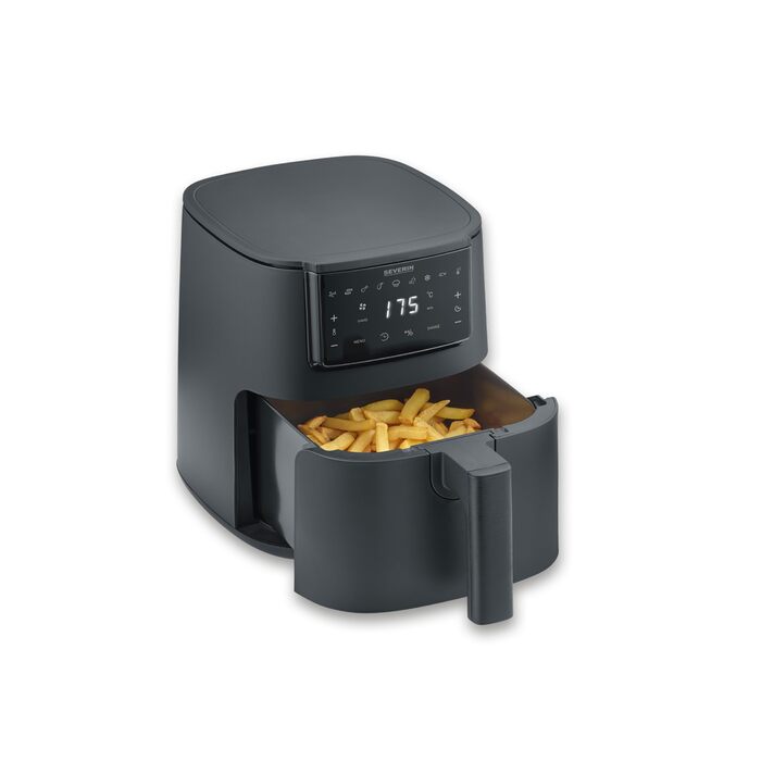 Фритюрниця Severin FryLight FR 2461: безжирова кулінарія, 1300W, 4L, чорний колір, 8 програм, Touch-Display, Warmhaltefunktion