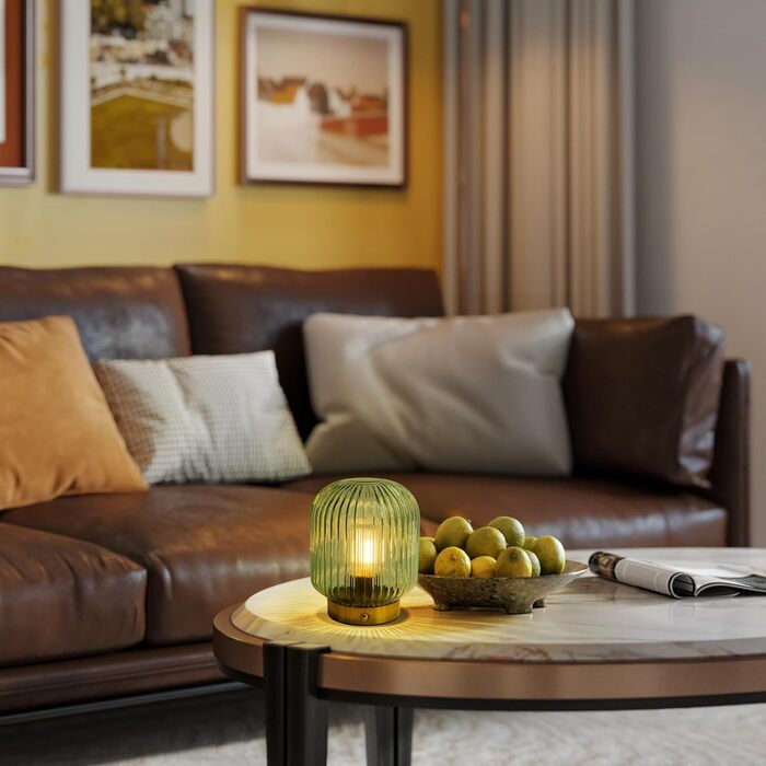 LED настільна лампа MJ PREMIER: акумуляторна, з сенсорним керуванням, регулювання яскравості, скло, USB зарядка, аварійна, зелена