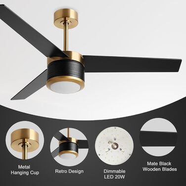 Стеляний вентилятор Reiga з підсвічуванням, 165 см, масивне дерево для зовнішнього використання IP44, регульована LED-лампа та DC-двигун, сумісний з Alexa & Google Home з пультом дистанційного керування (Чорний, Дерев'яний)