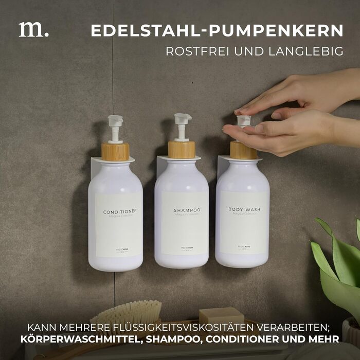 Шампунь MaisoNovo: Набір з 3 флаконів для душу та мила (500 мл) з чорним насосом та білим бамбуком