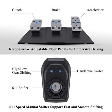 Ігрове кермо PXN V9 з педалями та перемиканням передач, 270/900 градусів, з вібрацією, сумісне з PS4, Xbox One, Xbox Series X/S, PS3, PC, NS Switch, з інструментом та додатком