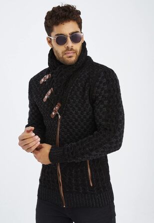 Чоловічий кардиган Eif Neson з в'язаного полотна на блискавці, Regular Fit, антрацитовий колір, для повсякденного та ділового стилю (3XL)