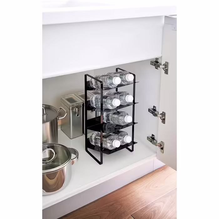 Yamazaki 4304 Tower Bottle Rack, White, Steel, Minimalist, 20 x 20.5 x 40 cm (Black)