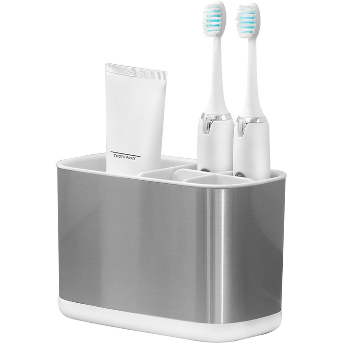 Colist Stainless Steel Toothbrush Holder, Bathroom Electric Toothbrush Holder Organizer, Toothbrush Holder Non-Slip Bottom 4 Toothbrush Compartments Removable for Easy Cleaning (Large) (Stainless Steel (Small))