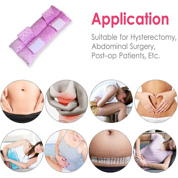 Hysterectomy Pillow, Abdominal Pillow, Post-Surgery, with Pocket, Comfort for Ice/Heat Packs, Tummy Tuck, Abdominal Incision, Recovery, Seatbelt, Gifts, Women, Patients (Lavender)