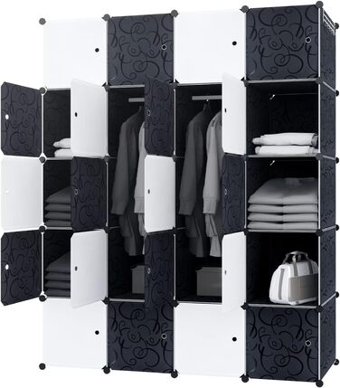 YRHome DIY Regal System Wardrobe Closet Storage Cabinet with Door, Shelf System, Coat Rack, Standing Shelf (20 Boxes with Wardrobe)