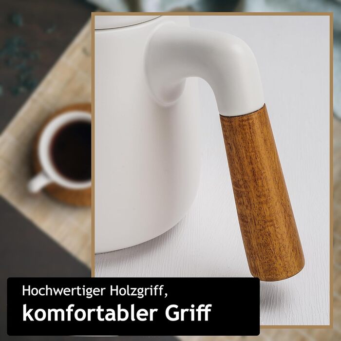 Набір для чаю Miamio: керамічний чайник 1 л з ситечком та 4 чашки (300 мл), бамбукові підставки