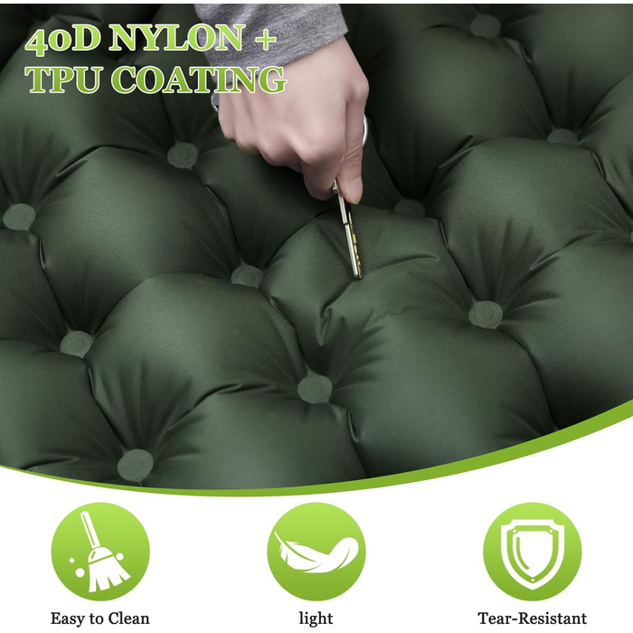 Каремат Satisure для кемпінгу надувний з насосом, водонепроникний, ультралегкий, зелений - для туризму, відпочинку на природі