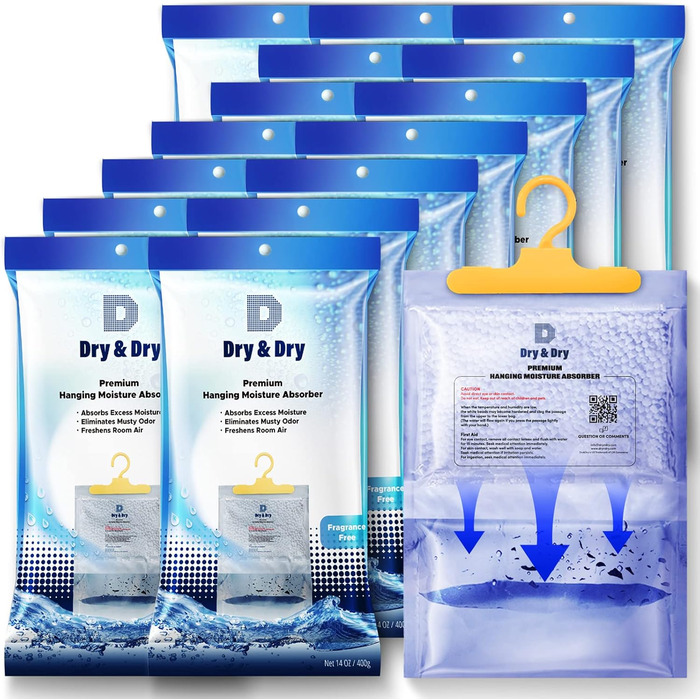 Dry & Dry 15 Packs [Net 400 g/Pack] Moisture Absorbers for Home, Cellar & Bedroom – Small Air Dehumidifiers