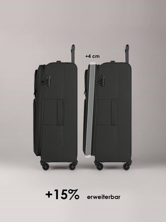 Набір валіз SMARTBOX 3 шт. для жінок та чоловіків | Легкі та міцні валізи-ролери, високоякісний softcase, 4 колеса та кодовий замок | Розширювані з деhnfalten (Edition 04) Чорний