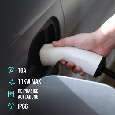 Teskee Мо́більна зарядна станція для електромобілів 11 кВт, роз'єм Type 2, кабель 6 метрів, 3-фазний CEE-штекер