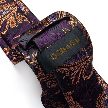 Комплект краватки, хустинки та запонок DiBanGu Paisley - шовковий жакард, фіолетово-золотий, діловий стиль