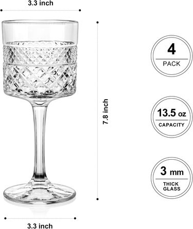 Набір келихів для вина 4 шт., 400 мл, великі кришталеві келихи, квадратні келихи для червоного вина з довгим ніжкою, подарунок на весілля/день народження, прозорі, 4 шт.