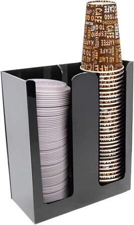 Together-Life Paper Cup Organizer Dispenser, Disposable Cup Lid Holder, Display Storage, Coffee, Milk, Tea Shop, Restaurant Supplies, Halloween Party Accessories (2 Compartments, black)