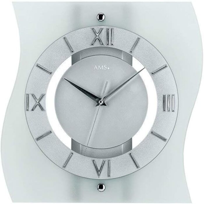 AMS F5909 Radio Wall Clock, Wood, Silver, 35 x 35 x 12 cm