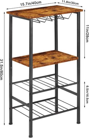 YBING Wine Rack, Freestanding, Floor Wine Bar Rack with Glass Holder and Tabletop, 8 Bottles, Wood Wine Tables with Shelves, 4 Tiers, Wine Bottle Organizer, Display Stand, Rustic Brown
