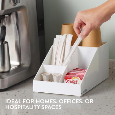 Navaris Coffee Dispenser Organizer - Accessory Storage - Coffee Bar for sugar, milk, napkins, pods - Coffee Station with 7 compartments (4 compartments, White)