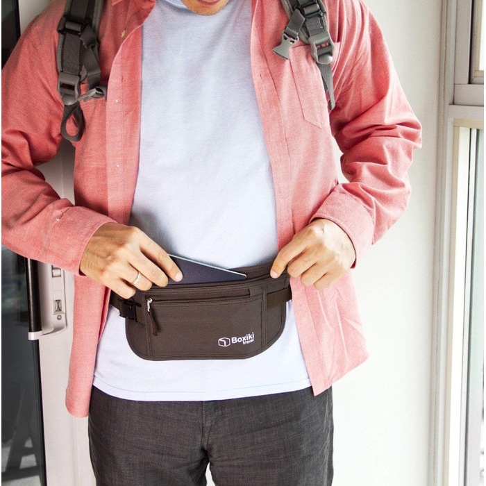 Гнучкий поясний гаманець-органайзер для подорожей з RFID-захистом (колір: коричневий)