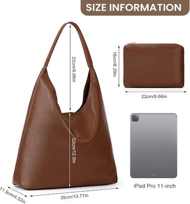 Сумка жіноча GSenhui Hobo Bag шопер з м'якої шкіри коричневого кольору для роботи, навчання та покупок
