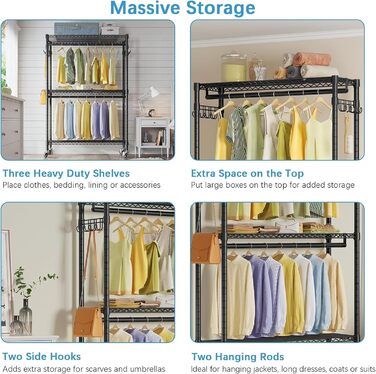 Clothes rack, clothes rod, rolling clothes rack, rolling clothes rod, sturdy clothes rack, clothes rack with wheels 90x43.5x180cm, load capacity 100kg