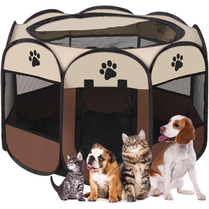 Складана переносна тачка-ліжечко для тварин, для собак, котів та кошенят, дихаючий сітчастий матеріал, легка, для дому та вулиці, темно-коричнева