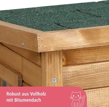 Дім для котів Kerbl Rustica з дерева, маятникова двері з ламелями, вікна з плексигласу, регульовані пластикові ніжки, коричневий/зелений, 57 x 45 x 43 см