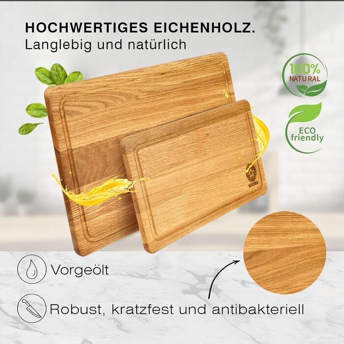 WDOMA Cutting Board Set - Oak Wood - 2-Piece Set - 40x25 / 35x20 - XL/L Cutting Boards - Wood Board for Kitchen - Cutting Board Wood - Wooden Cutting Board - Kitchen Wood Board