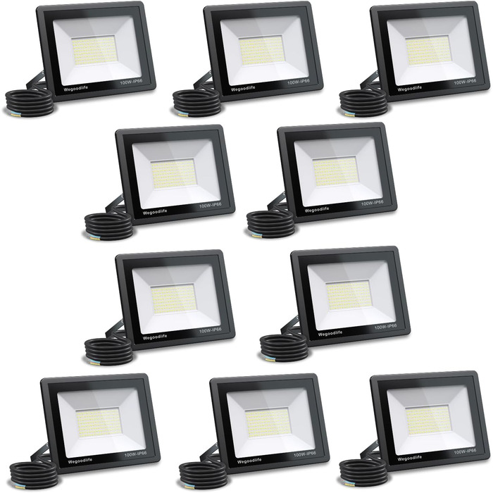 2 Pieces 100W LED Flood Lights Outdoor, Super Bright 8140LM Wall Light, 3000K Warm White Outdoor Floodlight, IP66 Waterproof Floodlight, Spotlight for Backyard, Driveway, Doors, Garage, Hallway, Garden (Warm White, 100.0 Watt 10 Pieces)