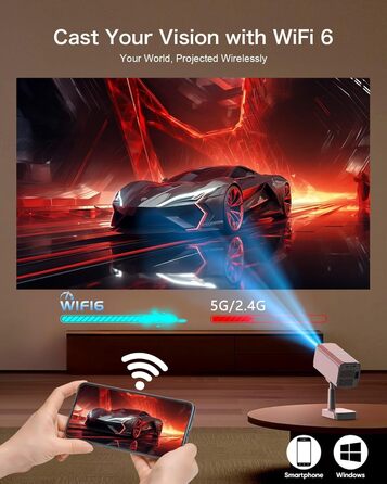 Smart Beamer Puxinat з Android TV, WiFi 6, Bluetooth 5.2: Міні проектор 1080P з авто-корекцією трапецеїдальних спотворень, регульованою підставкою та підтримкою YouTube, Netflix, Hulu