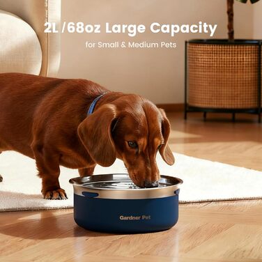 Миска для води для собак Gardner Pet без облизування, нержавіюча сталь, проти протікання, запобігає ковтання, для великих собак, для дому та вулиці, (2L, блакитна)