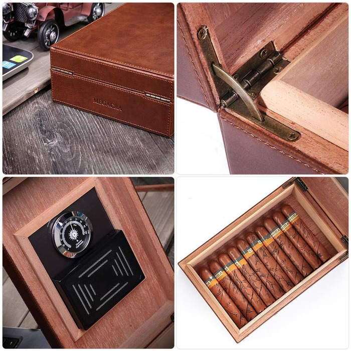 HUMIDOR MEGACRA для сигар: ручна робота, іспанська кедр, гігрометр, зволожувач, на 10-20 сигар