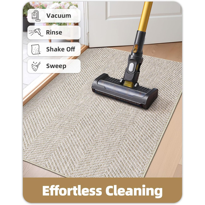 Килимок для дому COLOR&GEOMETRY Ultradünne Innentürmatte 43x76 см, машинного прання та антиковзаюча підлога, плоский килимок для приміщень, вбираючий килим для паркету, коридору (складений) (Білий, Бежевий, 61 x 91 см)
